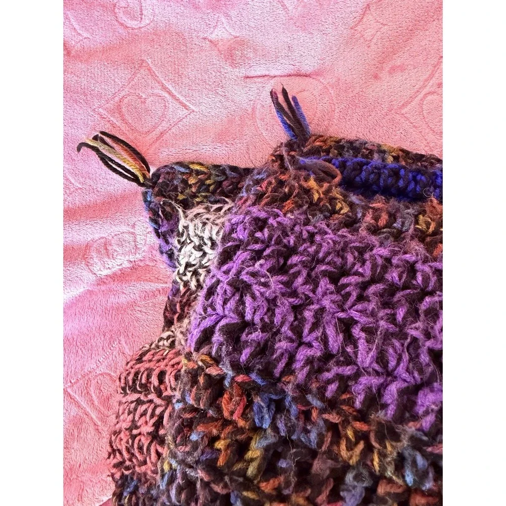 Handmade Vintage Crochet Blanket/Throw Fringed Afghan Beautiful Colorful 75